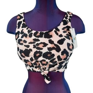 NWT Beachsissi Pink and Black Cheeta Print‎ Tie Front Bikini Top Medium Women's